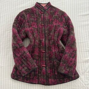 Pink and brown vintage Asian quilted jacket with toggle closure